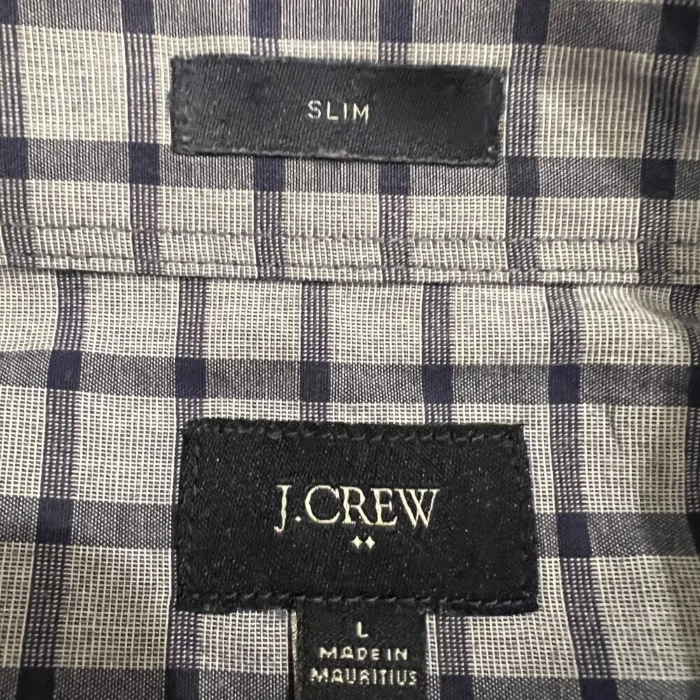 J Crew Slim Fit Blue Check Button Down Men's Long Sleeve Dress Shirt, Size Large